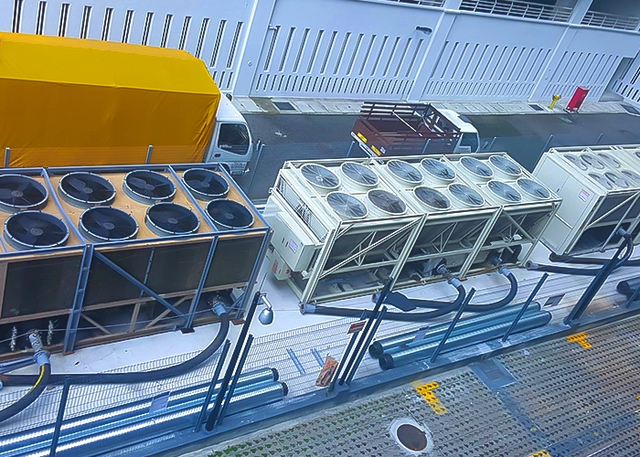 An aerial shot of TK Rentals’ air-cooled chiller system selection.