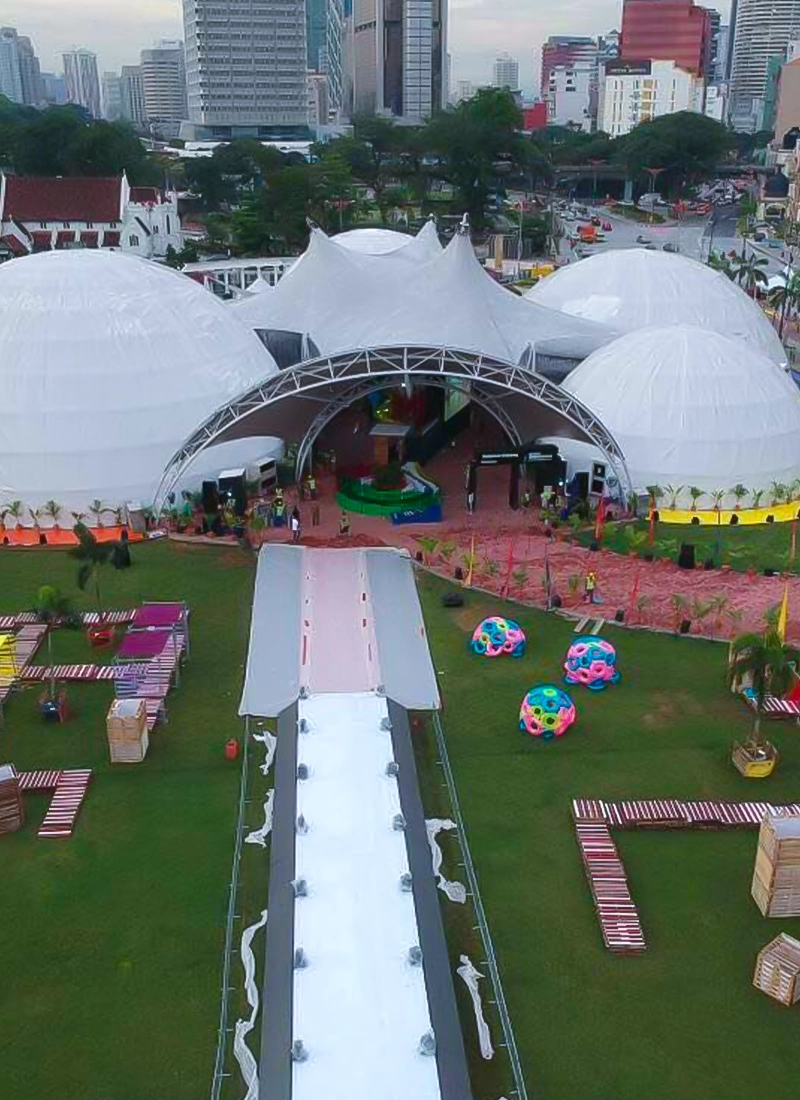 Aeriel view of TK Rental’s tentage display setup at the Expo Negaraku event, at Dataran Merdeka.