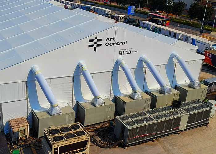 An aerial shot of a Marquee Tent rental in an outdoor setting.