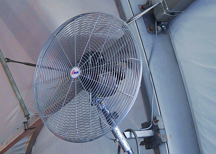 TK Rentals’ Wall Mounted Industrial Fan for event rental in display.