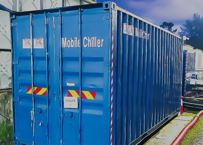A display of TK Rentals’ Water-Cooled Chiller rental unit for Semiconductor Industry.